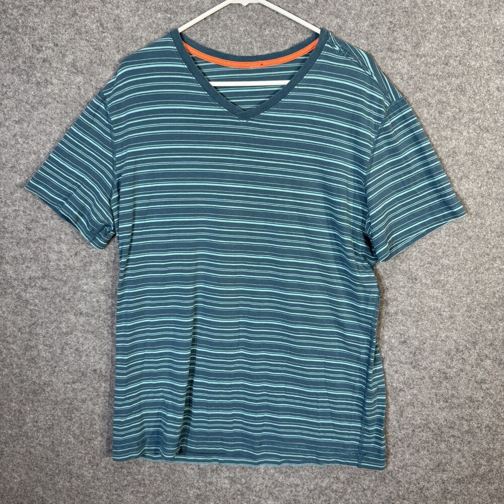 Lululemon Men's V-neck‎ Short Sleeve Cotton Tshirt Striped Blue Size L